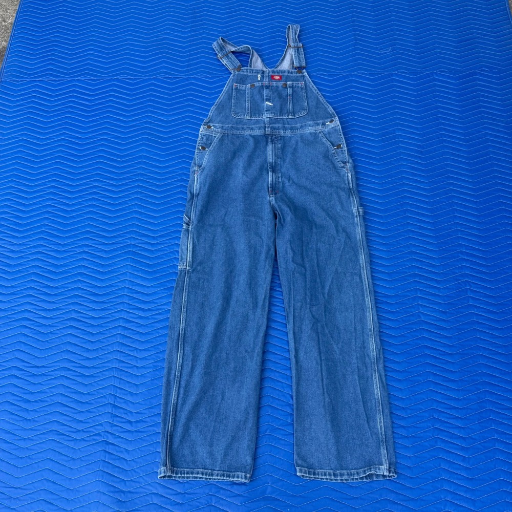 Dickies 8396SNB Mens W36/L32 Indigo Blue Denim Classic Work Utility Bib Overalls